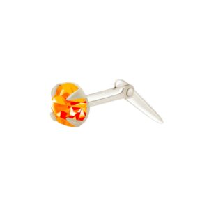 silver orange cz nose stud in Sterling Silver shown side profile with Andralok fitting