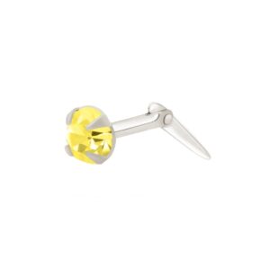 silver yellow cz nose stud in Sterling Silver shown in side view on white background
