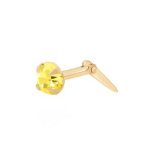 gold citrine cz nose stud in 9ct Yellow Gold shown in side view on white background