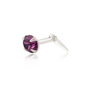 silver purple crystal nose stud with round purple crystal and polished Andralok fitting