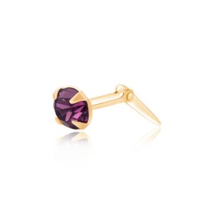 gold dark purple crystal nose stud with round stone and visible hinge fitting