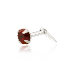 silver dark red crystal nose stud in Sterling Silver shown side profile with Andralok fitting