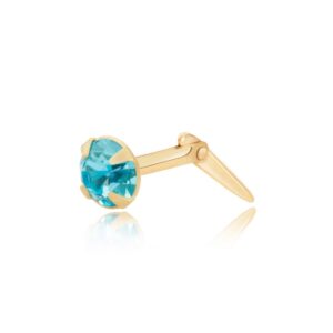 gold light blue crystal nose stud with round stone and visible Andralok hinge