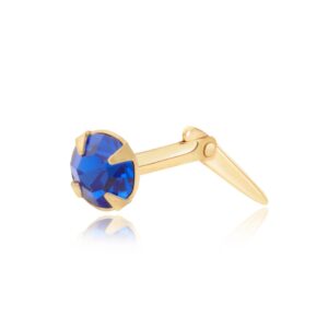 gold blue crystal nose stud shown side on with Andralok hinge fitting