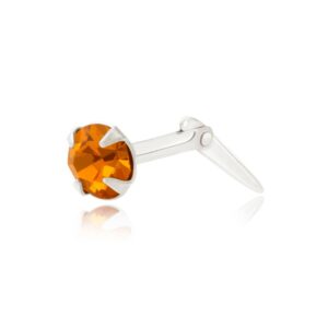 silver orange crystal nose stud shown side-on with hinge post and four claw setting