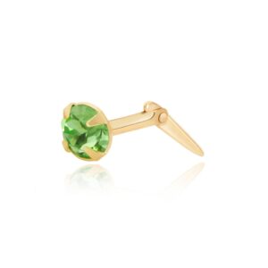 gold light green crystal nose stud shown side on with Andralok hinge fitting