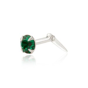 silver dark green crystal nose stud in Sterling Silver shown side profile with Andralok fitting