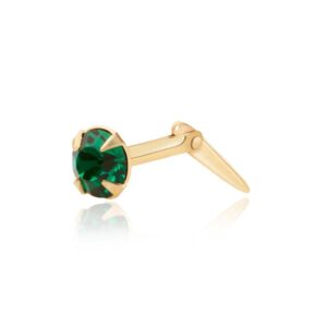 gold green crystal nose stud shown in side profile with polished yellow gold fitting and rich emerald-toned sparkle