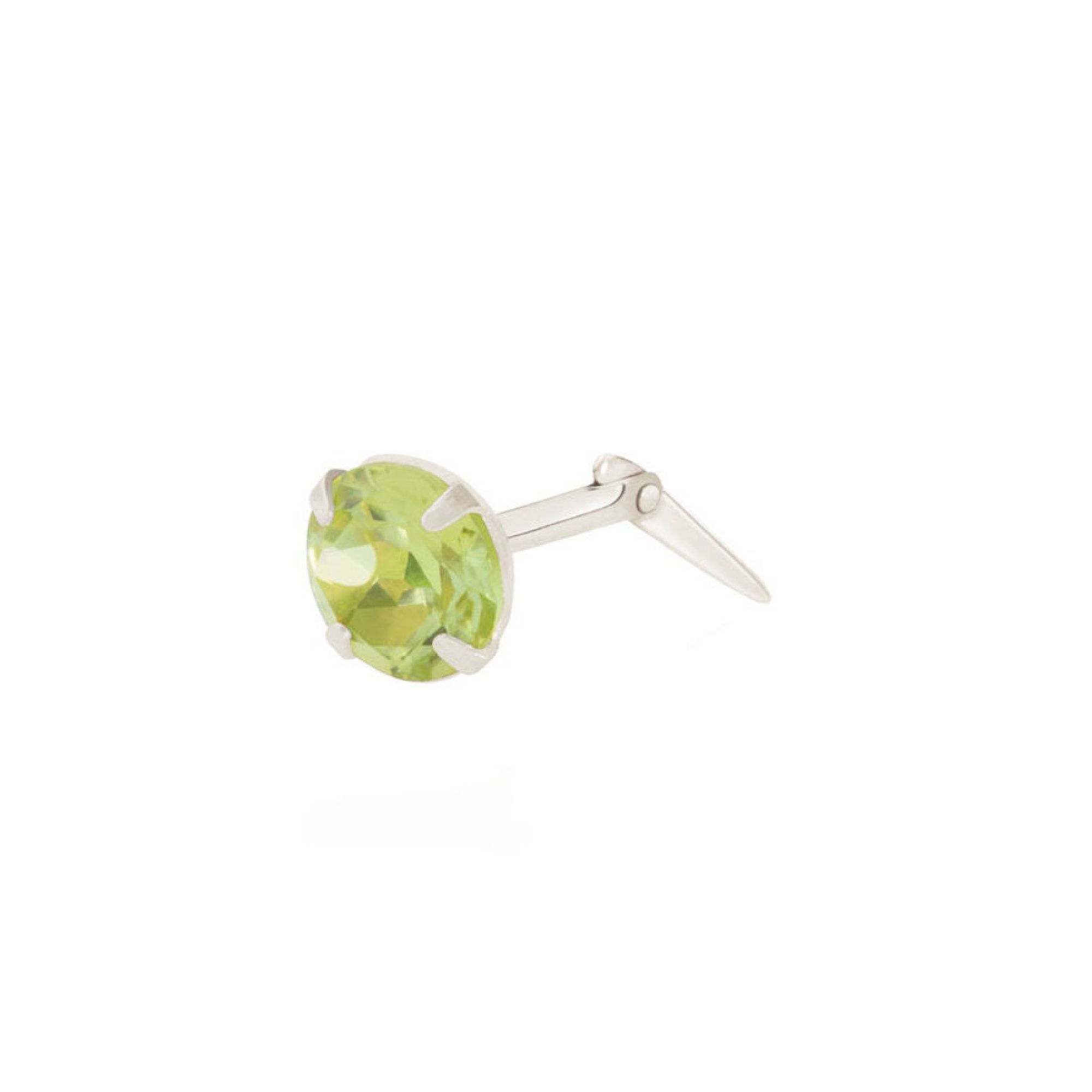 silver peridot nose stud side view showing Andralok hinge fitting