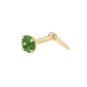 gold emerald nose stud shown side on with Andralok hinge fitting