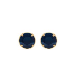 gold dark blue crystal studs shown front view with deep dark blue crystal stones