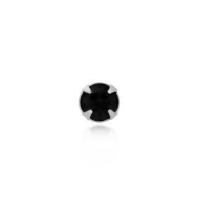 silver black crystal nose stud front view with faceted round stone