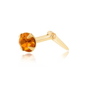 gold orange crystal nose stud shown side on with Andralok hinge fitting