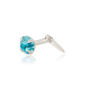silver light blue crystal nose stud in Sterling Silver shown in side view on white background