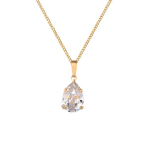 Large teardrop crystal pendant necklace in gold plate