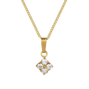 White crystal four stone square pendant in gold plate