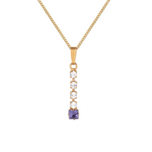 Square crystal necklace with vertical drop in gold plate