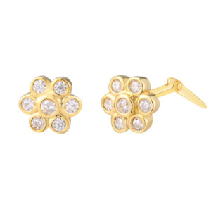 gold plated crystal bloom stud earrings flower stud earrings with cz stones