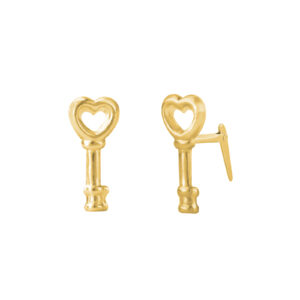 heart key stud earrings side view showing Andralok precision hinge fitting