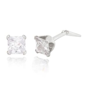 silver square cz stud earrings side profile showing Andralok hinge