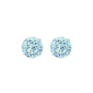 silver aqua cz stud earrings in Sterling Silver, pair front view on white background