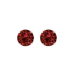 silver dark red cz stud earrings with round dark red cubic zirconia and four claw setting, front view