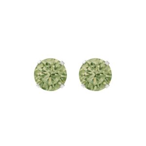 silver green cz stud earrings in Sterling Silver, pair front view on white background