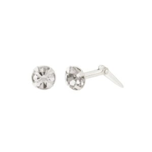 silver 2mm diamond stud earrings side profile showing Andralok hinge