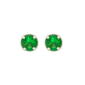 silver real emerald studs with one earring angled to show the Andralok hinge fitting