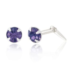 silver dark purple crystal studs side view showing Andralok hinge fitting