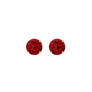 gold red cz studs in 9ct Yellow Gold with round four claw settings