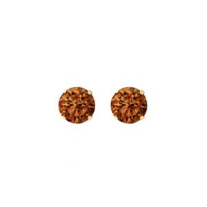 gold brown cz stud earrings shown as a matching pair in front view on a white background