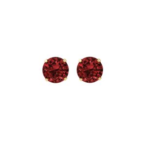 gold dark red cz stud earrings shown as a matching pair in front view on a white background