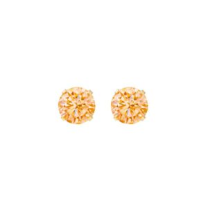 gold light orange cz stud earrings shown as a matching pair in front view on a white background