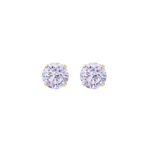 9ct Yellow Gold light purple cubic zirconia stud earrings shown front-facing with soft lilac sparkle