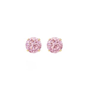 gold pink cz studs in 9ct Yellow Gold with round four claw settings