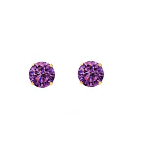 pair of dark purple cubic zirconia stud earrings in 9ct yellow gold shown front on against a white background