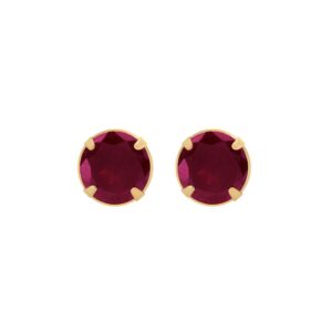 gold created ruby studs in 9ct Yellow Gold with round four claw settings