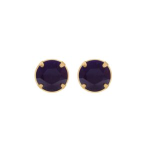 9ct Yellow Gold sapphire round stud earrings close-up on white background