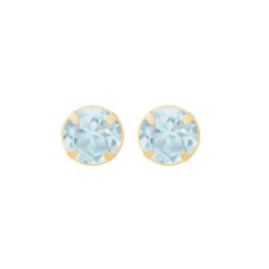 gold sky blue topaz studs in 9ct Yellow Gold with round four claw settings