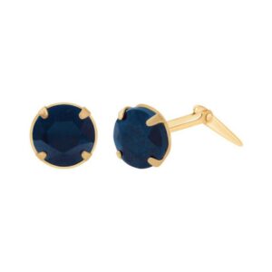 9ct Yellow Gold dark blue crystal round stud earrings with Andralok fitting