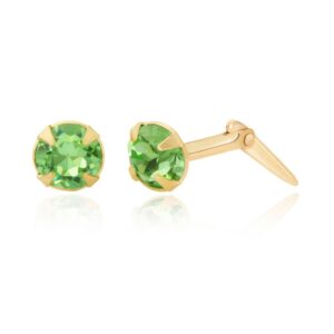 gold light green crystal studs in 9ct Yellow Gold with round four claw settings