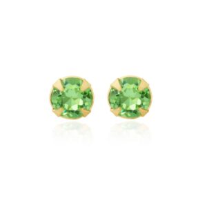 gold light green crystal studs in 9ct Yellow Gold with round four claw settings
