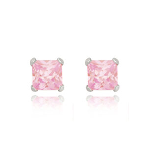 front view sterling silver pink square cz studs