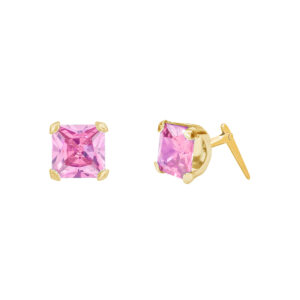 pink square cz stud earrings side profile with hinge