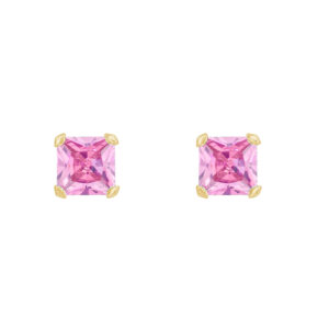 9ct yellow gold pink square cz stud earrings front view