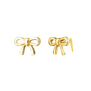 18ct gold plated sterling silver ribbon bow stud earrings on white background