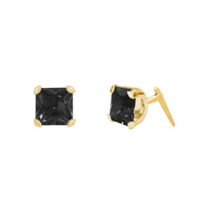 9ct Yellow Gold black square CZ stud earrings side view with Andralok fitting