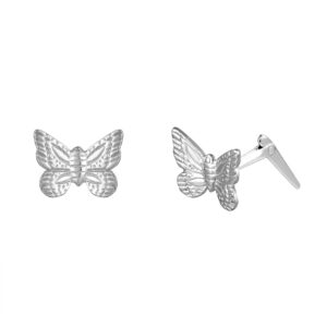 silver butterfly stud earrings side profile showing Andralok hinge