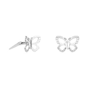 Sterling Silver openwork butterfly stud earrings shown with one side view and one front view on a white background